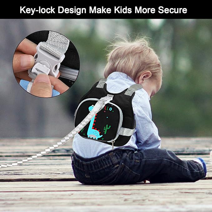 Accmor Toddler Harness Leash+ Reflective Anti Lost Wrist Link, Cute Dinosaur Kids Harness with Leash, Foldable Child Harness Baby Leash Boys Walking Wristband Assistant Belt for Outdoor Travel