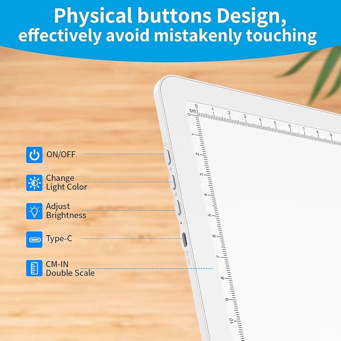 Phylosal Magnetic A4 Light Pad, Super Bright Light Box with Side Button, Diamond Art Light Board, Lightbox for Tracing and Drawing, USB Power Artcraft Light Table for Sketching, Weeding Vinyl (White)