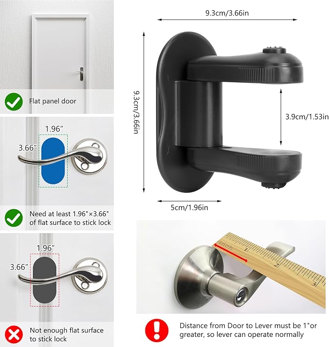 Child Proof Door Lever Lock, 3 Pack Door Locks for Kids Safety, Door Knob Child Proof, Baby Proofing, 3M Adhesive, Door Handle Child Proof, Baby Safety Locks for Toddlers (Black)