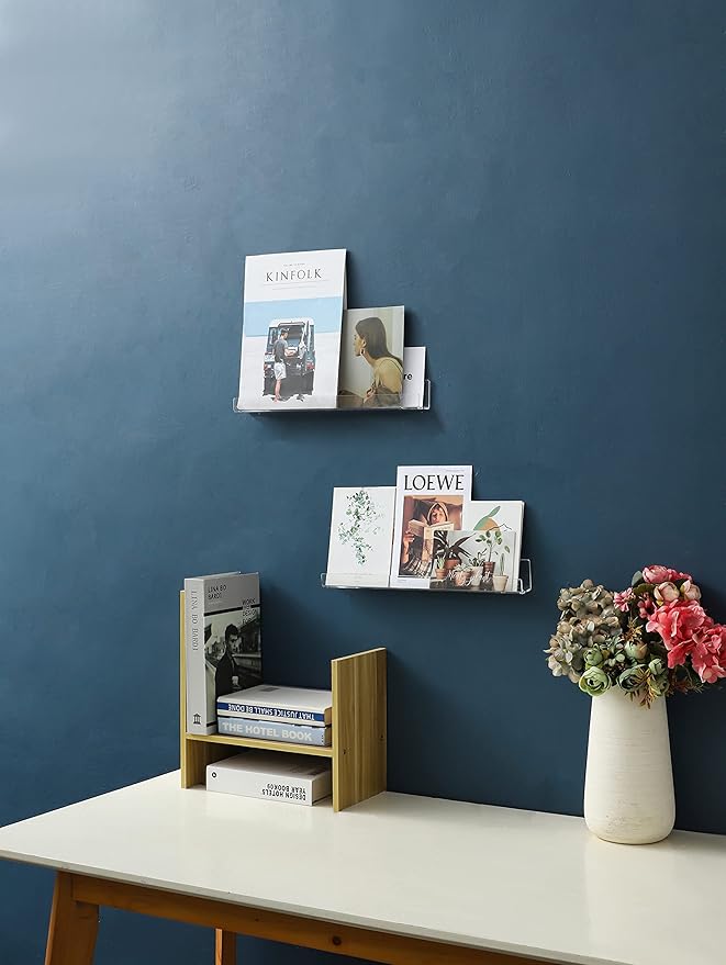 IEEK 6 PCS Acrylic Invisible Floating Bookshelf for Kids Room,15 inch Modern Picture Ledge Display Toy Storage Wall Shelf Vinyl Record Shelf U Shelves Storage Rack