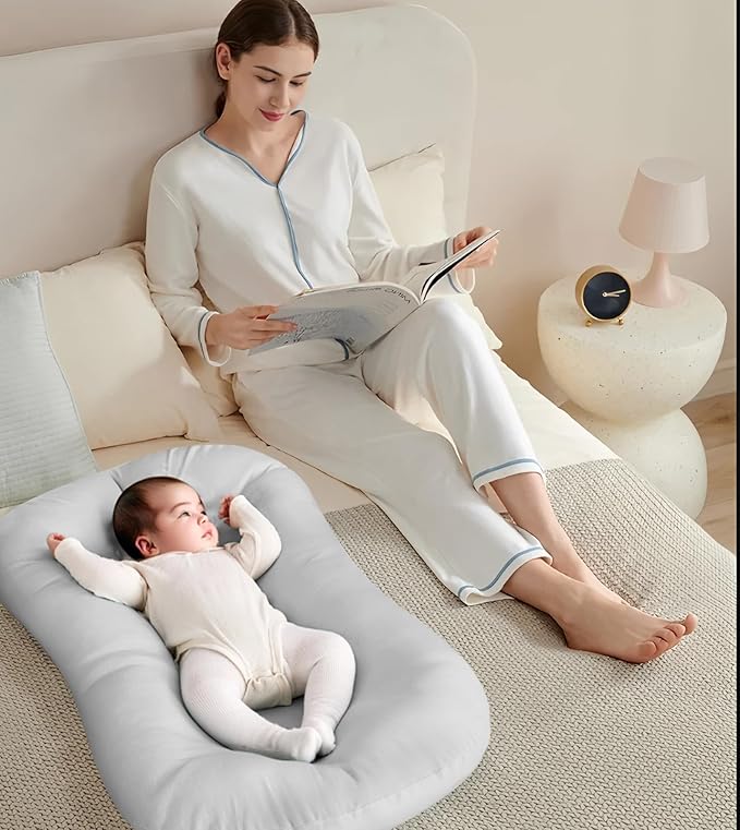 Baby Lounger for Newborn 0-18 Months, Bionic Design Infant Floor Seats & Loungers for Home and Travel, Soft Organic Cotton Baby Lounger, Newborn Babies Shower Gifts
