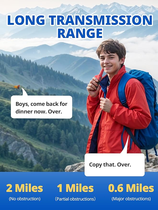 Walkie Talkies for Kids Rechargeable,Toys for Boys and Girls Ages 3-12, 2 Pack Long Range 2-Way Radios, Birthday Gifts,Christmas Stockings, Outdoor Play, Family Games, Hiking Camping Gear