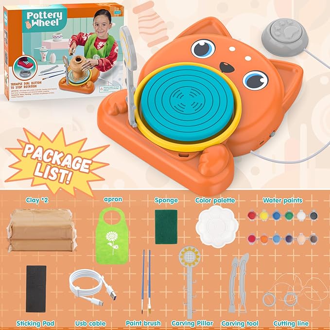 Pottery Wheel for Kids - Complete Pottery Painting Kit Art Supplies Arts and Crafts for Girls Boy Kids Toy, Birthday Halloween Christmas Gift for Kids Ages 6 7 8 9 10 11 12+, (Dog)