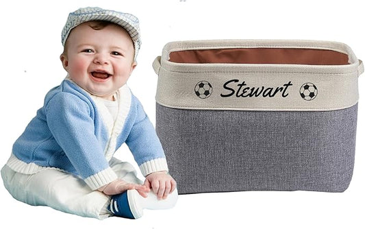 Personalized storage boxes for children Customize the name and icon, A foldable storage box bins for children's clothes, toys, books, etc Storage baskets suitable for both boys and girls (Gray)