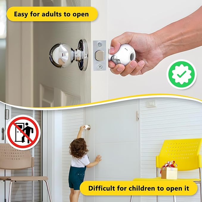 Large Size Door Knob Safety Cover for Kids (4 Pack) Child Proof Door Knob Covers Keep Kids from Opening Doors Baby Proof Door Knob Covers Fit Big Diameter Door Knob - Garage Bathroom Front Door Pantry