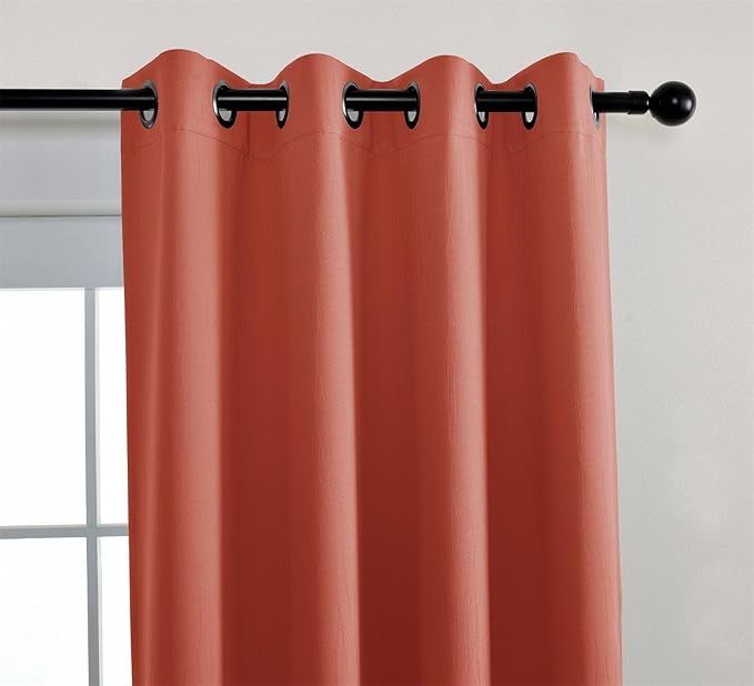 MIUCO Blackout Curtains Room Darkening Curtains Textured Grommet Panels for Living Room 2 Panels 52x63 Inch Long Rust