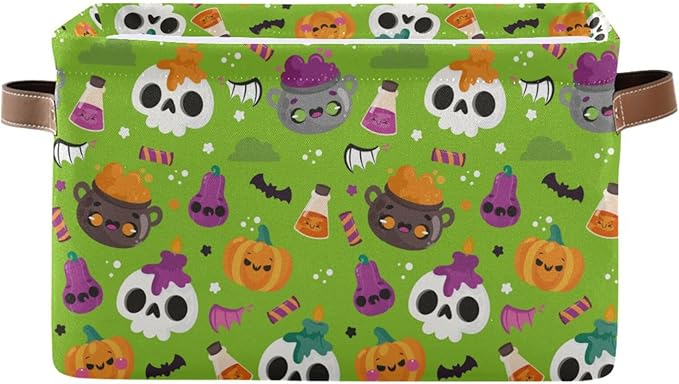 Storage Basket Bin Halloween Horror Pumpkin Organizer Basket Collapsible Shelf Basket Cube with handle for Nursery Bedroom Bathroom