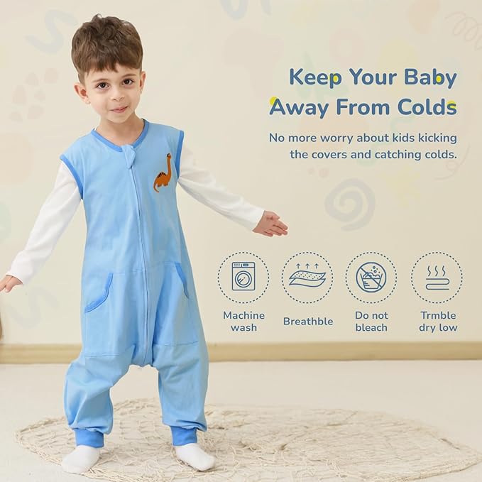 Baby Toddler Sleep Sack with Feet 2.5 TOG Winter, Wearable Blanket with Legs, Toddler Sleeping Sack Long Sleeve (Dinosaur, 2T-3T)