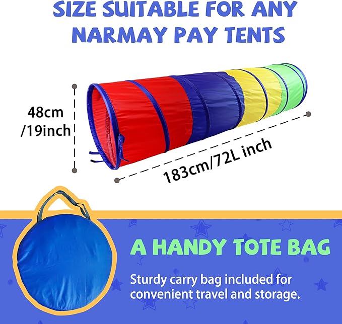 NARMAY® Play Tunnel Easy Key Pop Up Tunnel for Kids Indoor/Outdoor Crawl - 19 Dia. x 72 inch