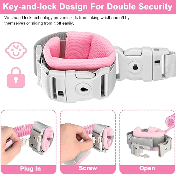 Accmor Reflective Toddler Belt Leash, Anti Lost Wrist Link for Baby, Kid Anti Lost Waist Band Child Leash with Lock for Babies Girls, Child Walking Harness Wristband Rope Tether for Outdoor Travel