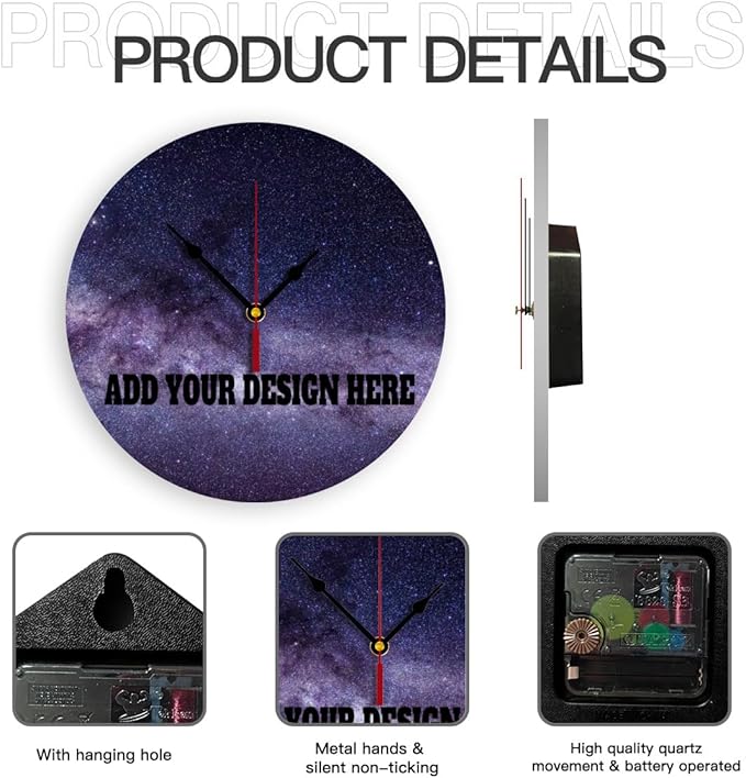 Generic Custom Wall Clock Personalized Clocks with Photo Text Logo Customized Round Clock for Birthday Wedding Present Wedding Friend Family Lover, 12inch-30cm