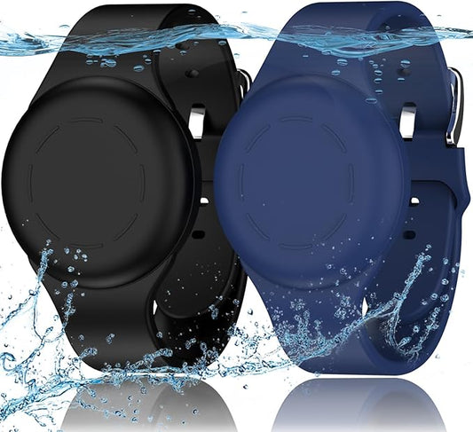 R-fun Waterproof for Air Tag Bracelets [2 Pack] Compatible with Apple Air Tag Finders with Soft Silicone,Anti Lost GPS Item Finders Case Cover,Night Blue/Black