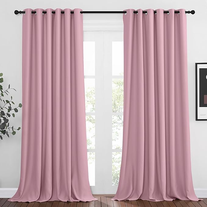 NICETOWN Room Darkening Grommet Curtain Panels - Living Room Curtains Thermal Insulated Window Treatments Privacy Draperies for Patio (W80 x L108, Crystal Pink, 1 Pair)