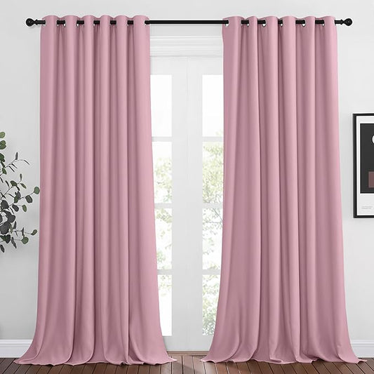 NICETOWN Room Darkening Grommet Curtain Panels - Living Room Curtains Thermal Insulated Window Treatments Privacy Draperies for Patio (W80 x L108, Crystal Pink, 1 Pair)