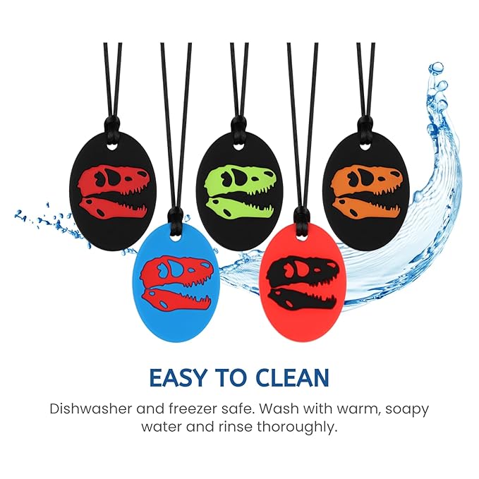 Chew Necklaces for Sensory Kids, Silicone Chewy Necklace, Oral Motor Chewy Teether Toys for Chewers with Autism, ADHD, SPD, or Biting Needs, 5 Colors