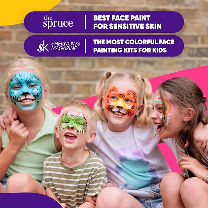 Blue Squid Face Painting Kit for Kids – 18 Colors Kids Face Paint Kit Palette with Stencils & Guided Tutorial, Water Activated Non Toxic Washable Professional Facepaint body set Halloween Party Makeup