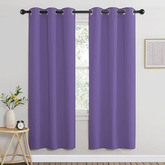 NICETOWN Blackout 72 inch Curtains for Kids Room, Grommet Room Darkening Thermal Insulated Solid Window Treatments Sound Reducing for Bedroom, 2 Panels, W37 x L72, Lilac Purple