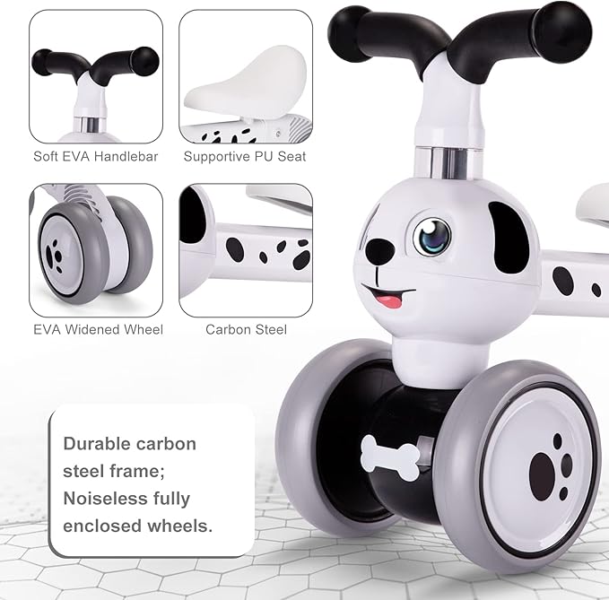 YGJT Baby Balance Bike Toys for 1 Year Old, Birthday Gifts for Boys and Girls, Silent Wheels & Non-Pedal Baby Walker Riding Toys for 10-36 Months Toddlers, Kids First Bike Gifts Spotty Dog