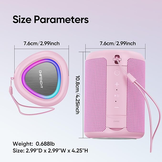 Portable Bluetooth Speaker with Lights, Stocking Stuffers, Powerful Crystal Clear Sound, IPX5 Waterproof, All Day Playtime, BT 5.3, TWS Paring, Small Wireless Speaker for Outdoor, White Elephant Gifts