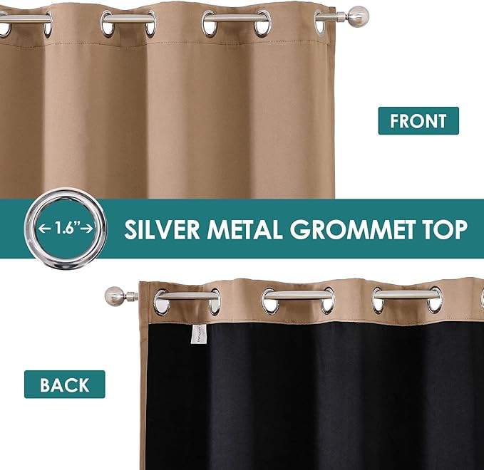 ChrisDowa 100% Blackout Curtains for Bedroom with Black Liner, 2 Thick Layers Total Blackout Thermal Insulated Grommet Long Window Curtains 2 Panels Set (Cappuccino, 52 x 95 Inch)