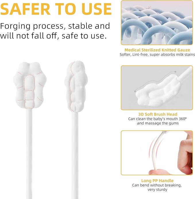 EASICUTI Upgrade Baby Tongue Cleaner, 52PCS Newborn Baby Toothbrush, Baby Oral Cleaner, Disposable Infant Toothbrush Baby Mouth Cleaner, Gum Cleaner Stick Dental Care for 0-36M+ 2 Finger Toothbrush