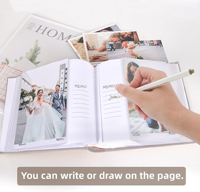 RECUTMS Photo Album 4x6 with Writing Space 100 Photos Photo Book, Leather Cover Picture Album with Memo Areas for Wedding Anniversary Family Baby Couple Valentines Graduation Travel (Grey)