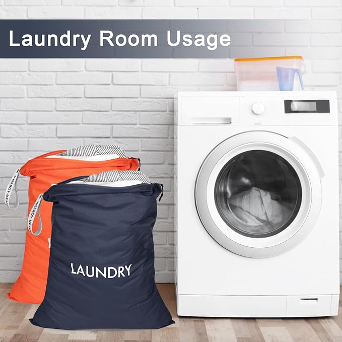 MissBoy 2 Pack Laundry Bags, Nylon Washable Wet Dry Bag, Travel Laundry Bags for Dirty Clothes, Swimming Bathing Suit Workout Wet Clothes Bag