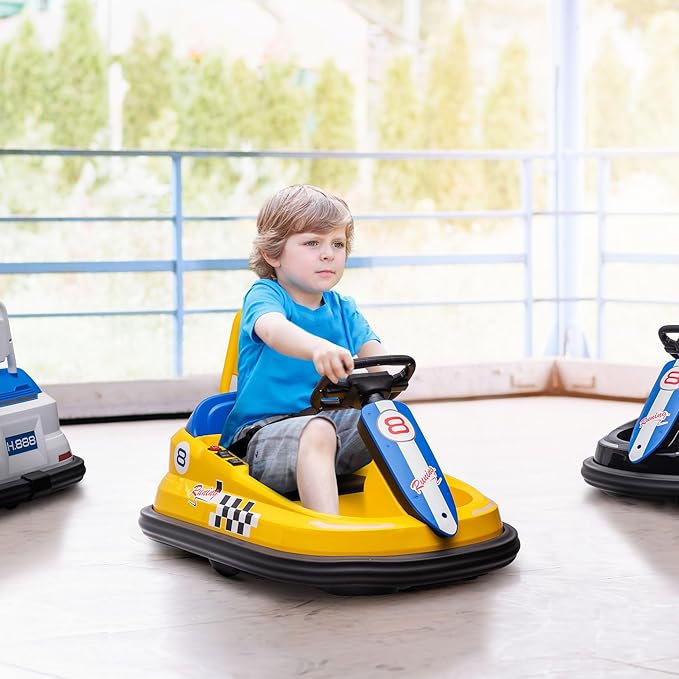 Aosom Toddler Bumper Car, 360° Rotation 6V Kids Electric Ride on Bumper Car with EVA Bumper Edges, Twins Motor, Songs, Horn, LED Lights, Safety Belt for 18-48 Months, Yellow