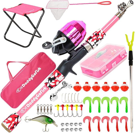 DaddyGoFish Kids Fishing Pole - Rod Reel Combo Tackle Box Starter Set - First Year Small Gear Kit for Boys Girls Toddler Youth Age Beginner Little Children