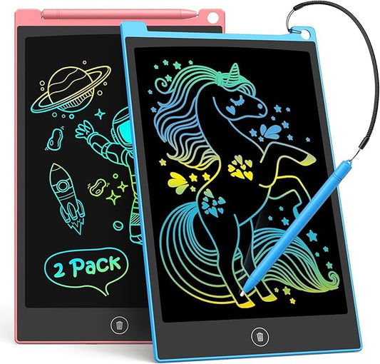 TECJOE 2 Pack LCD Writing Tablet, 10 Inch Colorful Doodle Board Drawing Tablet for Kids, Kids Travel Learning Toys Christmas Birthday Gifts for 3 4 5 6 Year Old Boys and Girls Toddlers