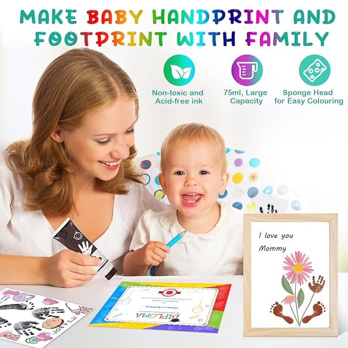 Sortnic 75ml Brown Baby Hand and Footprint Ink Kit, Baby Handprint Footprint Paint for Newborn Keepsake, Dog Cat Paw Print Kit, Washable, Non Toxic Acid-Free, Safe Gentle for Ideal New Mom Gifts