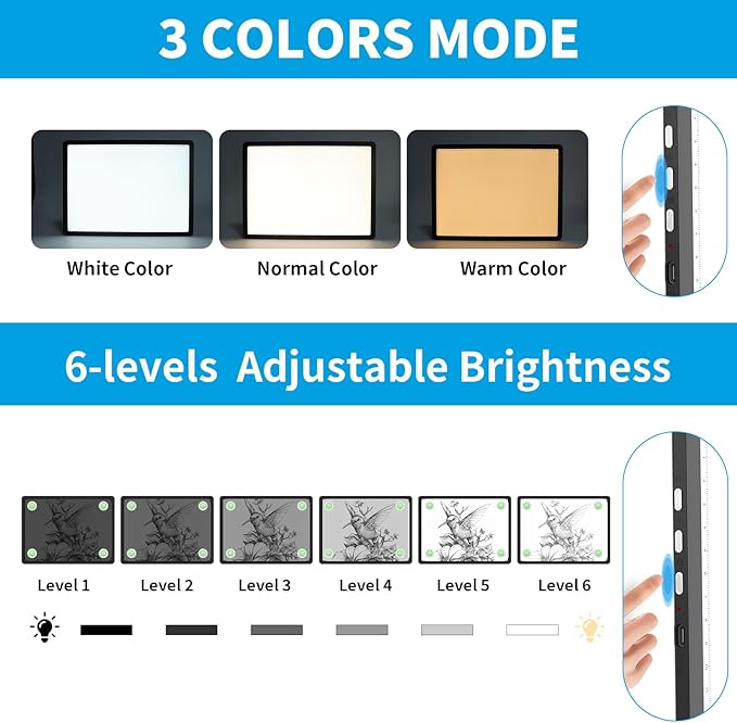 Phylosal Magnetic A3 Light Pad, Super Bright Light Box with Side Button, Diamond Art Light Board, Lightbox for Tracing and Drawing, USB Power Artcraft Light Table for Sketching, Weeding Vinyl (Black)