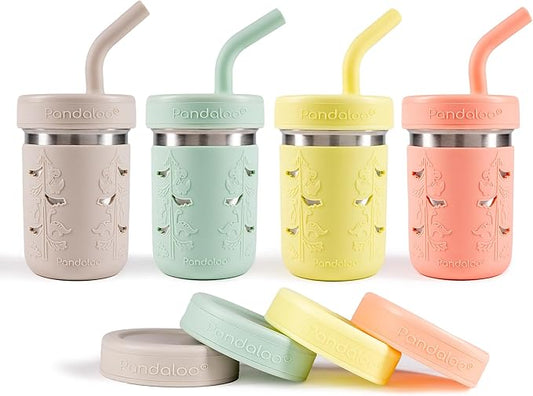 Pandaloo® Smoothie Cups for Kids - Stainless Steel Toddler Tumbler with Straw, Sippy Cup for Smoothies - BPA-Free, Toddler Snack Cups, 10 oz