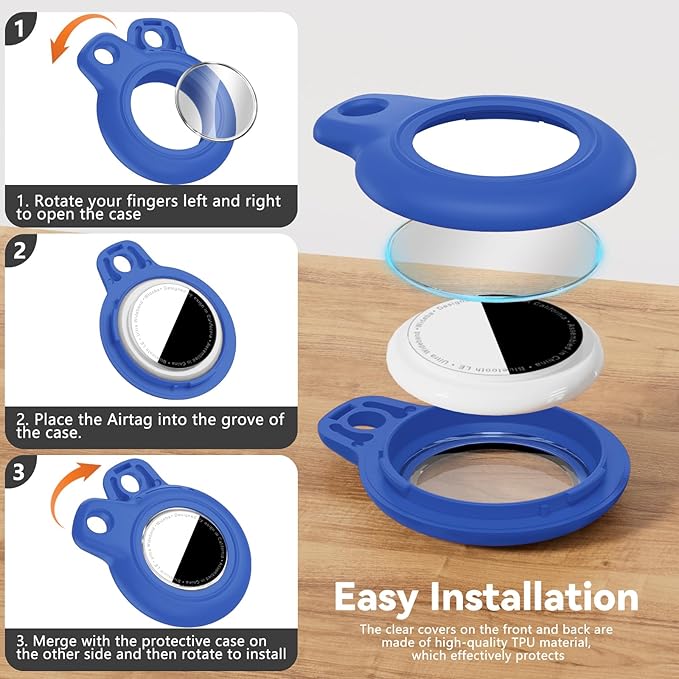 Upgrade Waterproof 2 Pack Airtags Holder with Apple Airtags Keychain, Hard PC Air Tag Case, Anti-Scratch & Shock Air tag Holder, Men's Women's Keyrings & Keychains-White+Blue