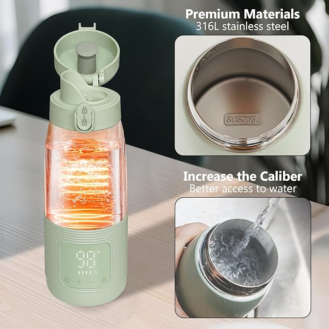 Portable Bottle Warmer for Travel - Super Fast Charging & 5-Min Heating for Breast Milk, Formula & Water, 17oz Large Capacity, Baby Flask for Vehicle Car Airplane Journey (350ML)