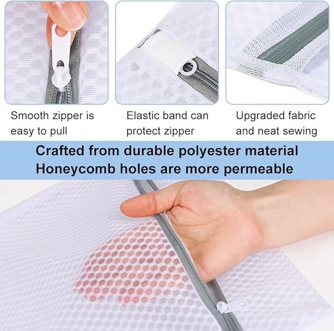 Vivifying Mesh Laundry Bags for Delicates, 3Pcs Honeycomb Mesh Wash Bags with Zipper for Washing Machine, Shoes, Lingerie, Socks and Stuffed Toys (Medium, 12.5 x 16Inches)