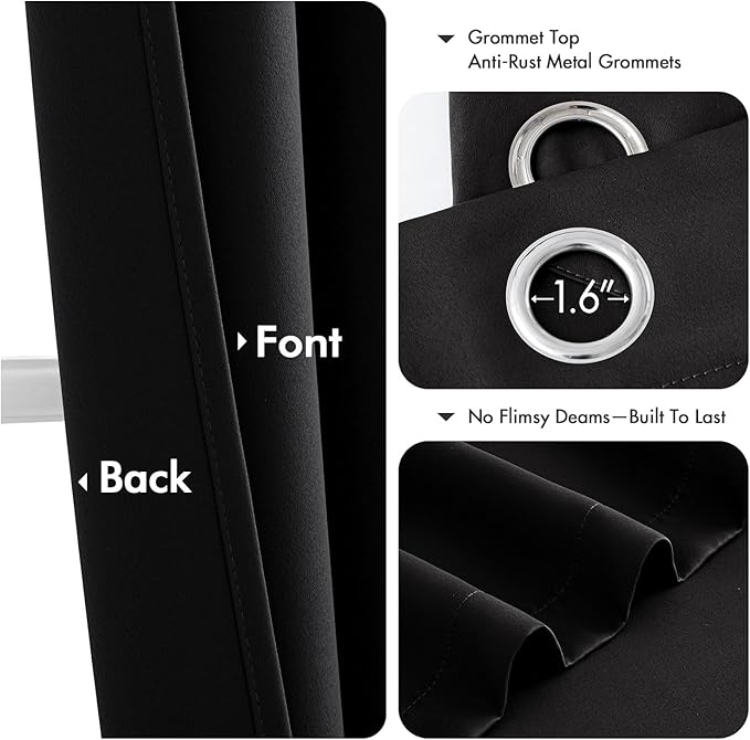 MIULEE Black Blackout Curtains for Bedroom Living Room 90 Inches Long 2 Panels, Thermal Insulated Room Darkening Drapes Solid Grommet Top Noise Reduction Light Blocking Halloween Window Treatments