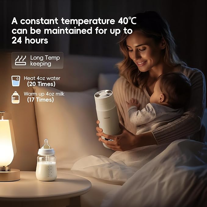 Portable Bottle Warmer for Travel, Detachable Baby Bottle Warmer Portable for Breastmilk Formula, Fast Heating & Long time Temp Keep, Rechargeable, Healthy for Baby on Journey, Car, Airplane