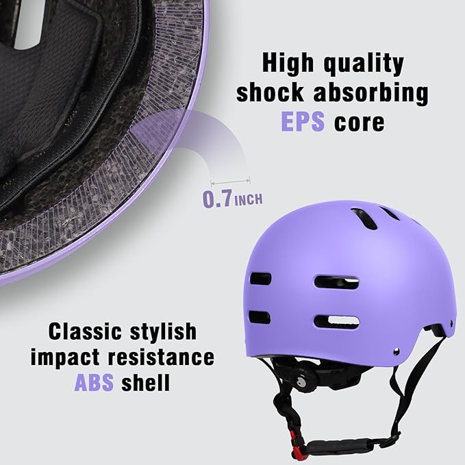 Skateboard Bike Helmet for Adults Women Men Youth Kids (2-3-5-8-14+ Years Boys Girls) - Lightweight Multi-Sport Adjustable Helmets for Bicycle Skateboard Scooter Skate Cycling
