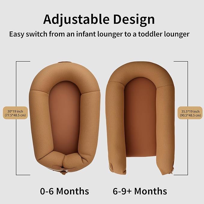 Baby Lounger, Deluxe Infant Lounger, Baby Nest Cover for Baby, Breathable Cotton, Adjustable Baby Floor Seat for Tummy Time, Newborn Essentials for Baby 0-12 Months (Brown)