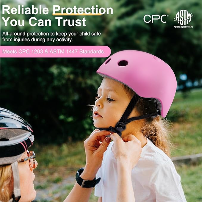 Vvinca Kids Toddlers Bike Helmet Adjustable for Ages 3-5-8 Years, Knee Pads and Elbow Pads Set Wrist Guard Sports Protective Gear Set for Roller Skate Bicycle Skateboard Scooter Girl Boy Birthday Gift