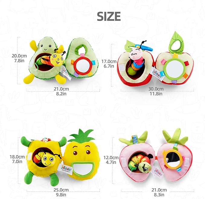 Jollybaby Newborn Plush Stuffed Fruit Rattle Toy for Stroller Car Seat Crib, Montessori Sensory Plush Pineapple Toy with Rattle and Mirro Toy for Baby 0-6-12 Month, Infant Baby Boy & Girl Shower Gift