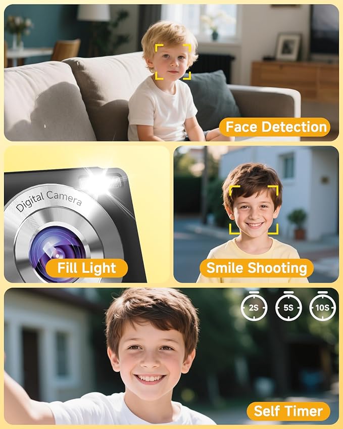 Digital Camera, 44MP FHD 1080P Camera for Kid with 16X Zoom Anti Shake, Compact Small Camera with 32GB SD Card, Digital Camera for Teens for Teens Girls Kids Adults(Black)