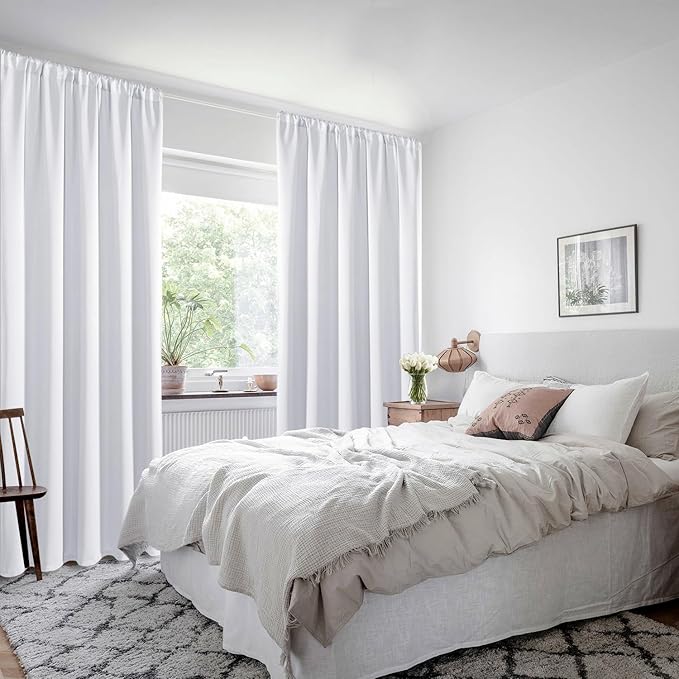 XWZO Blackout Curtains for Bedroom 63 inch Length Room Darkening Thermal Insulated Rod Pocket Curtains for Living Room with Tiebacks,White,W42 x L63,Set of 2