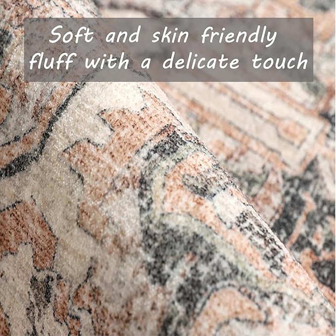 Retro Washable Area Rug 4X6 Washable Living Room Boho Chic Medallion Distressed DesignIndoor Non-Slip Large Accent Throw Rug for Kitchen Bedroom Office Carpet