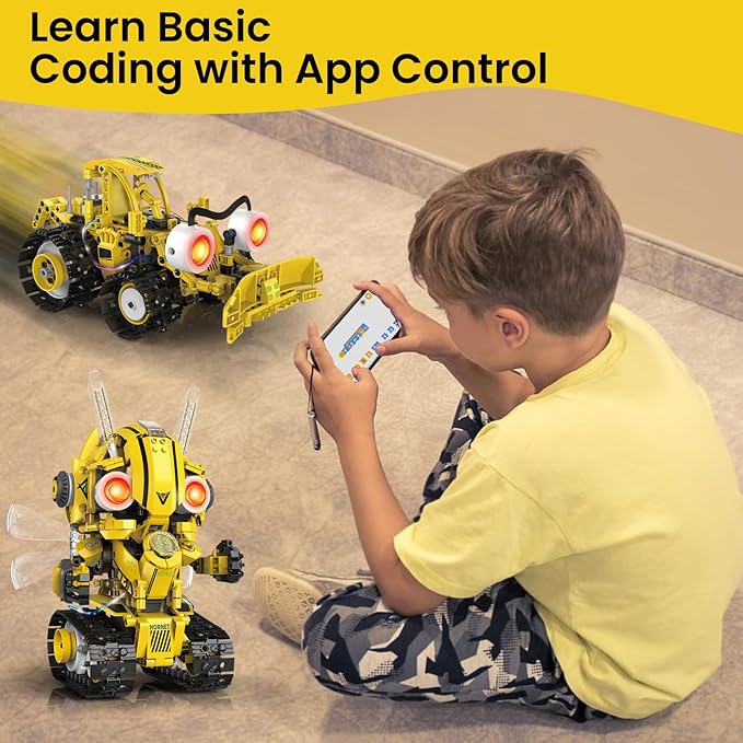 5-in-1 STEM Robot Building Kit for Kids Ages 8-16, Remote & App Controlled, Rechargeable Engineering Learning DIY Coding Toy, Educational Building Blocks Gift for Girls & Boys (673 PCS)