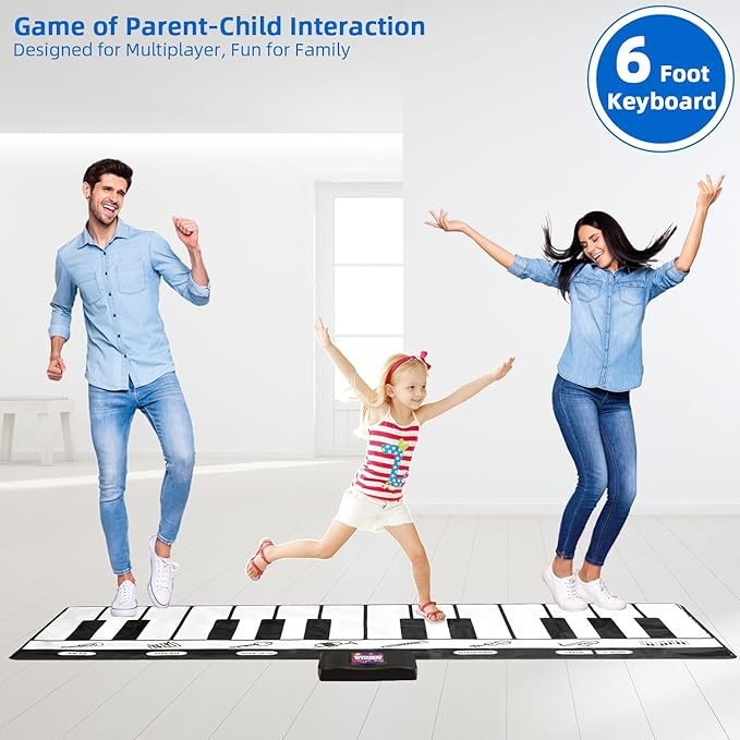 SUNLIN 6ft. Piano Mat, Floor Keyboard Playmat: 24 Keys, 10 Demos, 8 Instrument Sounds, Record & Playback, Giant Interactive Musical Toys Gifts for Boys & Girls Age 3 4 5 6 7 8 9 Years Old