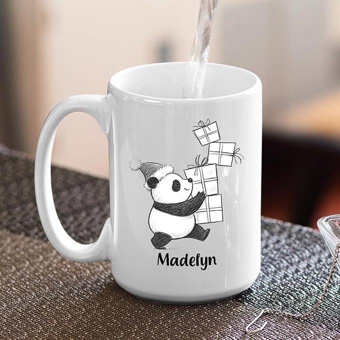 Customized Name Panda Bear Accent Coffee Cup, Personalized Panda Bear Ceramic Teacup Gift For Animal Lover Kids Child on Birthday Christmas, Cute Bears Travel Coffee Mug 11 Oz 15 Oz, Animal White Mug