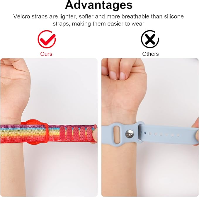 Kids Wristband Compatible with Apple AirTag, Protective Case for Air Tag GPS Tracker Holder with Nylon Bracelet, Adjustable Anti Lost Watch Band for Toddler Child Elder(Rainbow B)