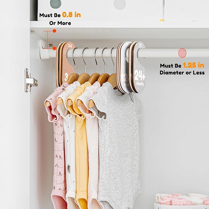 Baby Closet Dividers for Clothes Organizer - Set of 8 Adorable Wooden Double-Sided Baby Clothes Size Hanger Organizer from Newborn to 24+ Months for Nursery Beautiful Minimalist Decor
